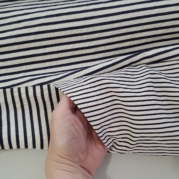 Eclair Mini Sundress XS Navy Blue Cream Ivory Striped Seersucker Pockets Straps - Picture 14 of 15